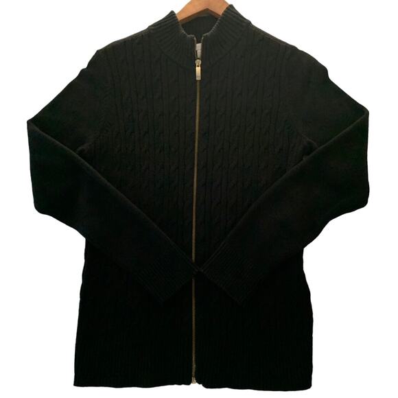 CHARTER CLUB Womens Black Full Zip Front Closure Cardigan Gold Tone Zipper Large - Picture 8 of 9